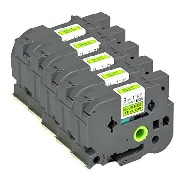 Imagem de Label Orison Compatível P Touch Label Tape Pacote com 5 TZC51 TZe Preto em Cartucho Amarelo Fluorescente Label Orison Autoadesivo 1" Recargas de cassete 0,94 polegadas x 26,2 pés (24 mm x 8 m)