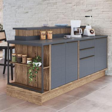 Imagem de Bancada Ilha 6 Peças 3 Portas Cozinha Viena Freijó / Grafite