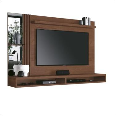 Imagem de ViaNossa Painel para TV até 55 Polegadas com Espelho e Lateral Ripada, 2 Prateleiras, Rústico, Sala de Estar