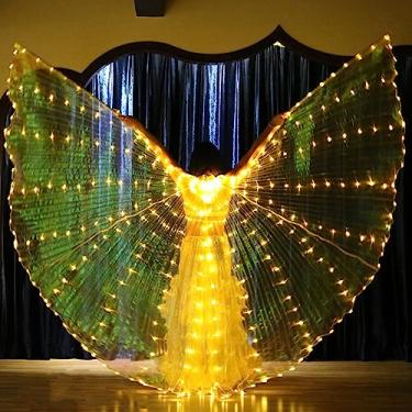 Imagem de Janoiuc Asas de dança do ventre de LED Isis, asas de borboleta de LED coloridas, com bastões telescópicos, roupas de apresentação de fantasia iluminadas para show de palco de carnaval, festa de Natal