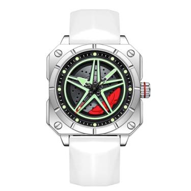 Imagem de Forrader Relógio masculino com roda de carro, relógio esportivo quadrado de quartzo à prova d'água, relógio de pulso masculino de aço inoxidável com aro giratório de carro, design de cubo giratório