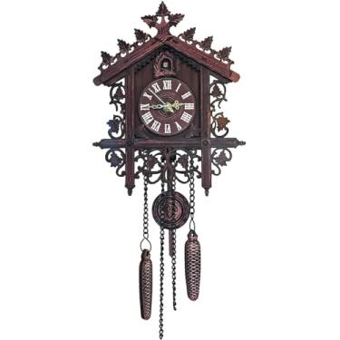 Imagem de KarFri Relógio de parede cuco de madeira antigo, relógio de parede, pássaro, sino, balanço, despertador, relógio cuco, decoração de arte para casa (tamanho: B)