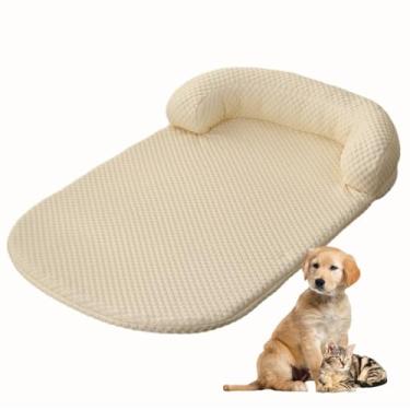 Imagem de Camas de resfriamento para cães, camas grandes para cães com reforços, almofadas de caixa para gaiolas de cães, sofá-cama de seda gelada para cães de estimação, tapete de dormir (Color : Beige, Size