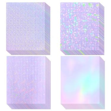 Imagem de 36 folhas de papel adesivo holográfico, filme laminado de vinil holográfico transparente, papel autoadesivo de laminação transparente à prova d'água - gema, ponto, colorido, padrões de estrela/21,6 x