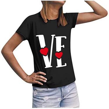 Imagem de Camiseta masculina de dia dos namorados, grande, estampada, amor dos namorados, para casal, roupas combinando para o dia dos namorados, Preto (feminino), M