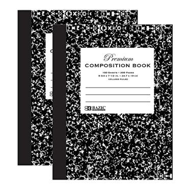 Imagem de Caderno de redação Bazic mármore preto pautado pela faculdade 100 folhas, cadernos Premium Journal Comp para escola, pacote com 2