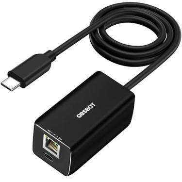 Imagem de OBSBOT Adaptador USB-C para Ethernet, menor latência, taxa de transferência de dados de 10/100 Mbps, interface Ethernet dupla e USB-C, suporta Power Over Ethernet (PoE), carrega enquanto permanece
