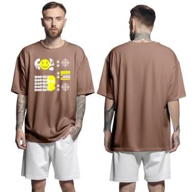 Imagem de Camisa Camiseta Oversized Streetwear Genuine Grit Masculina Larga 100% Algodão 30.1 Bad Guy - Marrom - P