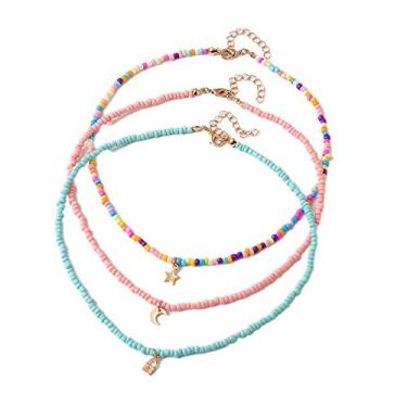 Imagem de Colar feito à mão, multicamadas, arco-íris, contas coloridas, corrente de elos, lua, estrela, borboleta, pingente, gargantilha, amizade, criativa, praia, bijuteria para mulheres, Metal, Miçangas