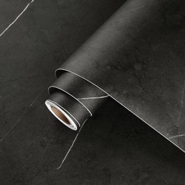 Imagem de Wallercity Papel de contato de mármore preto para bancadas à prova d'água granito fosco mármore preto fosco papel de parede decorativo de contato para cozinha banheiro papel de parede