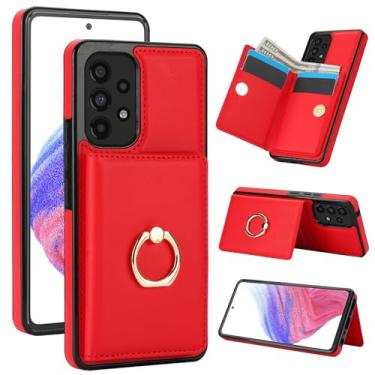 Imagem de Capa carteira para Samsung Galaxy A53 com suporte para cartão, capa de couro com bloqueio RFID, suporte de anel giratório de 360° com fecho magnético à prova de choque para Samsung A53 5G 6,5