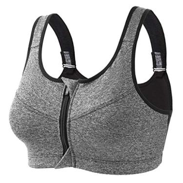 Imagem de Baoblaze Sutiã Esportivo Feminino com Zíper Push Up Sutiã Fitness Top Esportivo Acolchoado de Corrida para Ginástica - Cinza L