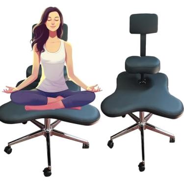 Imagem de Cadeira de escritório ergonômica ajoelhada com pernas cruzadas e rodas, banco de meditação ajustável sem braços, assento de mesa para adultos para sentar com pernas cruzadas, preto