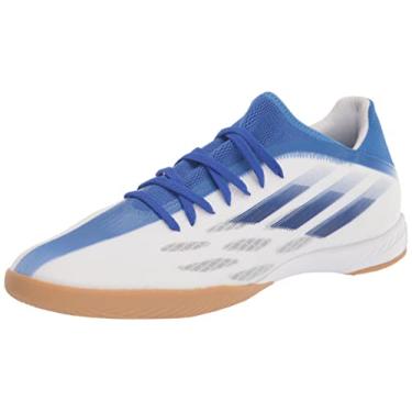 Imagem de adidas Tênis de futebol unissex adulto X Speedflow.3 para ambientes internos, Branco/Legacy Indigo/Azul, 9 Women/12 Men