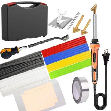 Imagem de Soldador de plástico – Kit de soldagem de plástico 110V-100W com 100 hastes de plástico, 3 pontas, 3 fios, 2 lixas, 1 fita de folha de alumínio, 1 suporte, 1 escova de metal, 1 chave de fenda para reparo de caiaque
