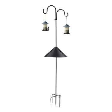 Imagem de MISPACIO Poste alimentador de pássaros com defletor de esquilo, mastro pesado de 203 cm de altura com gancho de pastor duplo, base de 5 garras para comedouros de beija-flor ao ar livre (sem