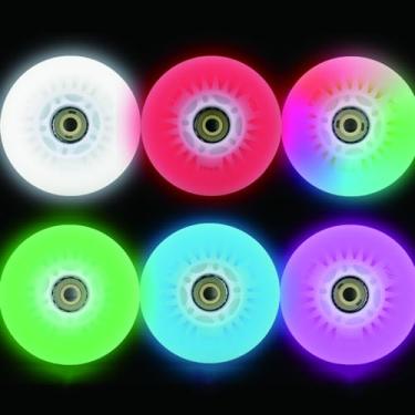 Imagem de Rodas de skate em linha iluminadas e rodas de lâmina de rolo 76 mm/80 mm com rolamentos ABEC-9 para uso interno e externo 90A Luminescence Roller Blade Wheels pacote com 4 (colorido, 76 mm)