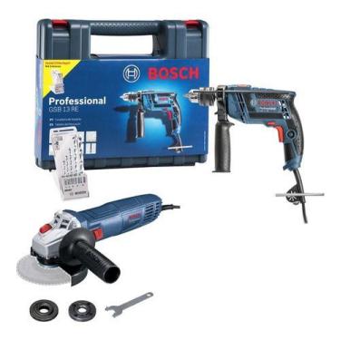 Imagem de Kit Combo Furadeira Impacto Bosch Gsb 13 re Esmerilhadeira Gws 700 220