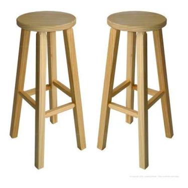 Imagem de Kit 2 Banco Banqueta Madeira Natura Alta Hardman Assento Redondo - Har