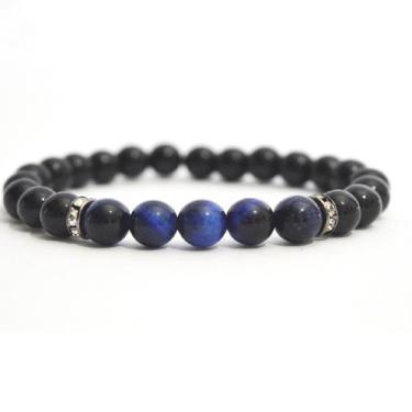 Imagem de Pulseira Pedra Natural Ônix com Olho de Tigre Azul - Vorax Acessórios,