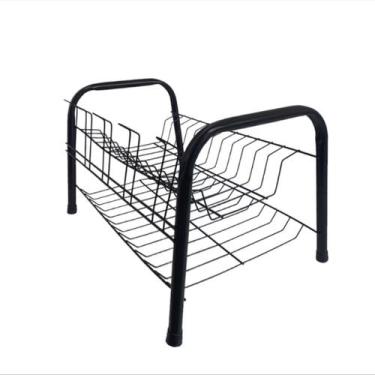 Imagem de Escorredor De Louça Preto Duplo Porta Copos Pratos Cozinha - JUMP