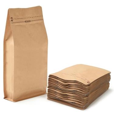 Imagem de Sacos de café com zíper lateral resseláveis com válvula de desgaseificação, bolsas de café Kraft natural de alta barreira com forro de folha de alumínio, sacos de armazenamento de alimentos ziplock,