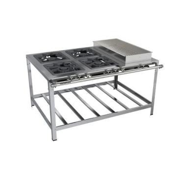 Imagem de Fogão Industrial 4 bocas 40x40 com Banho Maria Luxo Aço Inox 304 Metal