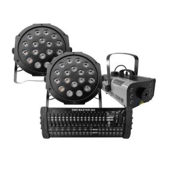Imagem de Kit 2 Par Led + Máquina De Fumaça 1200W + Mesa Dmx 384 - Showtech/Jdb