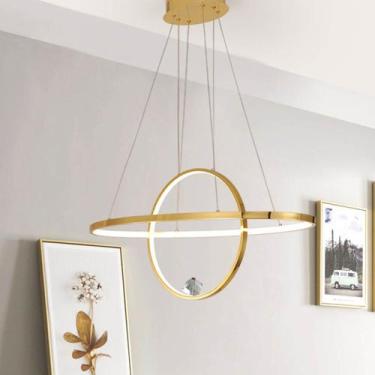 Imagem de Luminaria Lustre Pendente 2 Aneis Arcos Planeta Infinito Decoraçao Lux
