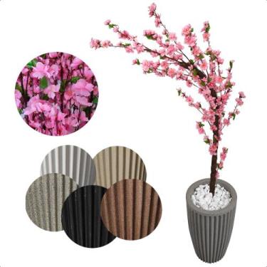 Imagem de Cerejeira Artificial Rosa Bebê De Galho Curvo Vaso Decoração - Flor de