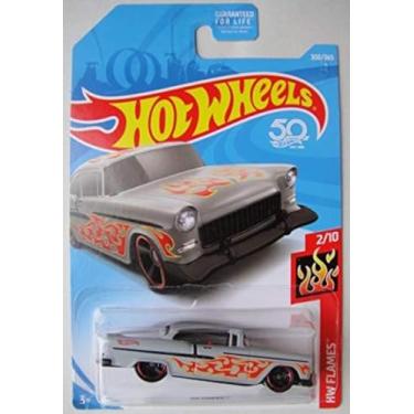 Imagem de Hot Wheels HW FLAMES 2/10, LT. GRAY '55 CHEVY with RED FLAMES 300/365 50TH ANNIVERSARY CARD
