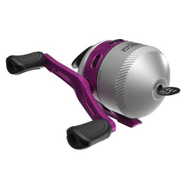 Imagem de Zebco Carretel de pesca Spincast 33, molinete tamanho 30, recuperação de mão direita ou esquerda, alerta de mordida embutido, engrenagens duráveis de metal, pré-enroladas com linha de pesca Zebco Cajun de 4,5 kg, prata/rosa