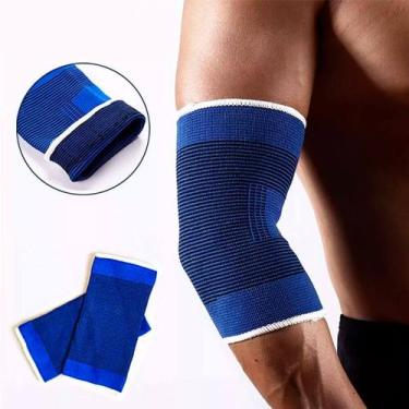 Imagem de Cotoveleira Elástica Par Atletas Ajustável Proteção - JINGBA, Azul