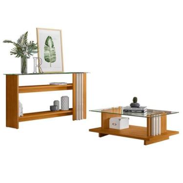 Imagem de Aparador e Mesa de Centro Frizz com Tampo de Vidro - Madetec, Cinamomo