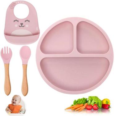 Imagem de Kit alimentar prato de silicone c/ ventosa babador e colher - Buba, Ro