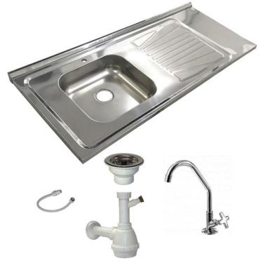 Imagem de Pia Inox Fabrinox PSD1200E 120x52cm, cuba esquerda, kit completo