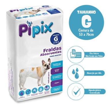 Imagem de Fralda Higiênica Descartável para Cães Pet Pipix Macho 6 Unidades, (G)