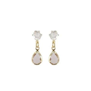 Imagem de Brinco Infantil Gotinha Cristal Rosa Folheado Ouro 18k - MIXFOLHEADOS