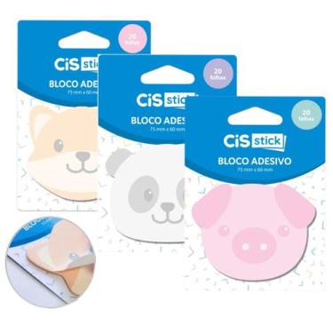 Imagem de Bloco Nota Adesivo Cis Animais c/20 Folhas 75x60mm a Escolha, Cinza Pa