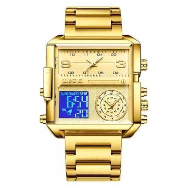 Imagem de Relógio Masculino Quadrado Dourado LIGE 8925 Á Prova dÁgua, Dourado