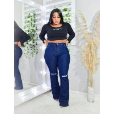 Imagem de Calça flare jeans escura rasgada no joelho - yk jeans