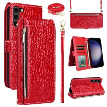 Imagem de Furiet Capa carteira para Samsung Galaxy S23 5G com alça de pulso alça de ombro bolsa com zíper, padrão plissado brilhante couro PU suporte para cartão capa de telefone para S 23 23S GS23 G5 SM-S911U