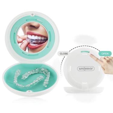 Imagem de Estojo de suporte compatível com Invisalign, capas de alinhador fofas com orifícios de ventilação espelhados e deslizantes, suporte de proteção bucal fino, recipiente para dentadura Grillz, estojos de proteção dentária brancos
