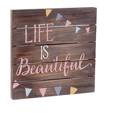 Imagem de Faithworks Placa de palete de madeira escura, 30,5 x 30,5 cm, Life Is Beautiful