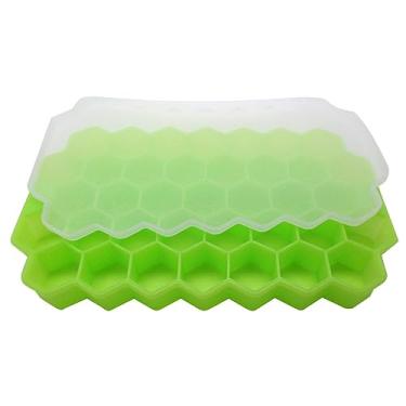 Imagem de Gadgetime USA 1 bandeja de gelo de favo de mel com capa – molde divertido para freezer, coquetéis – empilhável, sem BPA e sem odor – silicone (verde)