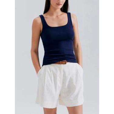 Imagem de Blusa Regata Hering 4ALF Feminina Decote Quadrado Canelada Algodão T. 