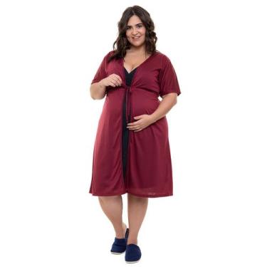 Imagem de Robe Plus Size Linda Gestante Maternidade Avulso Manga Curta, 56, Bord