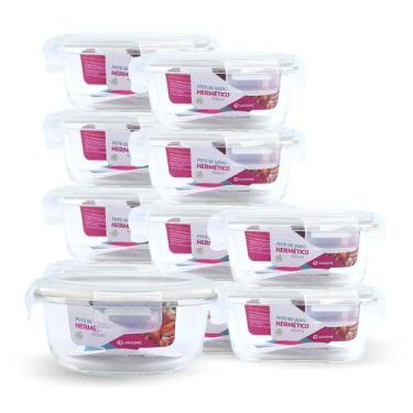 Imagem de Kit 11 Potes Pote Hermético De Vidro Redondo 400ml Salada - NABOX, Bra