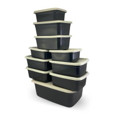 Imagem de Kit 10 Pote Plástico Cozinha Vasilha Retangular Porta Mantimentos Com 