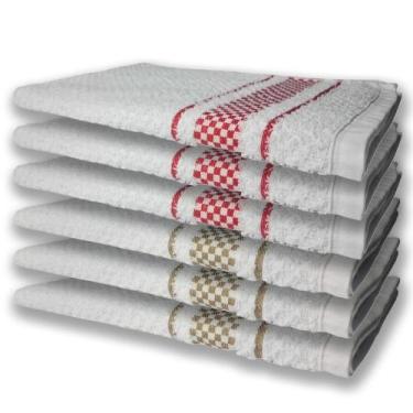Imagem de 6 Panos de Prato Atoalhado Felpudo Premium Marrom+Vermelho - Toalhas B